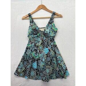 It Figures Women's One Piece Skirted Bathing Suit Size 8 Blue Molded cups